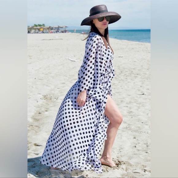 Elegant Polka Dot Swimsuit Coverup Dress - Picture 3 of 9